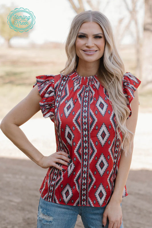 Babydoll Top Red Aztec